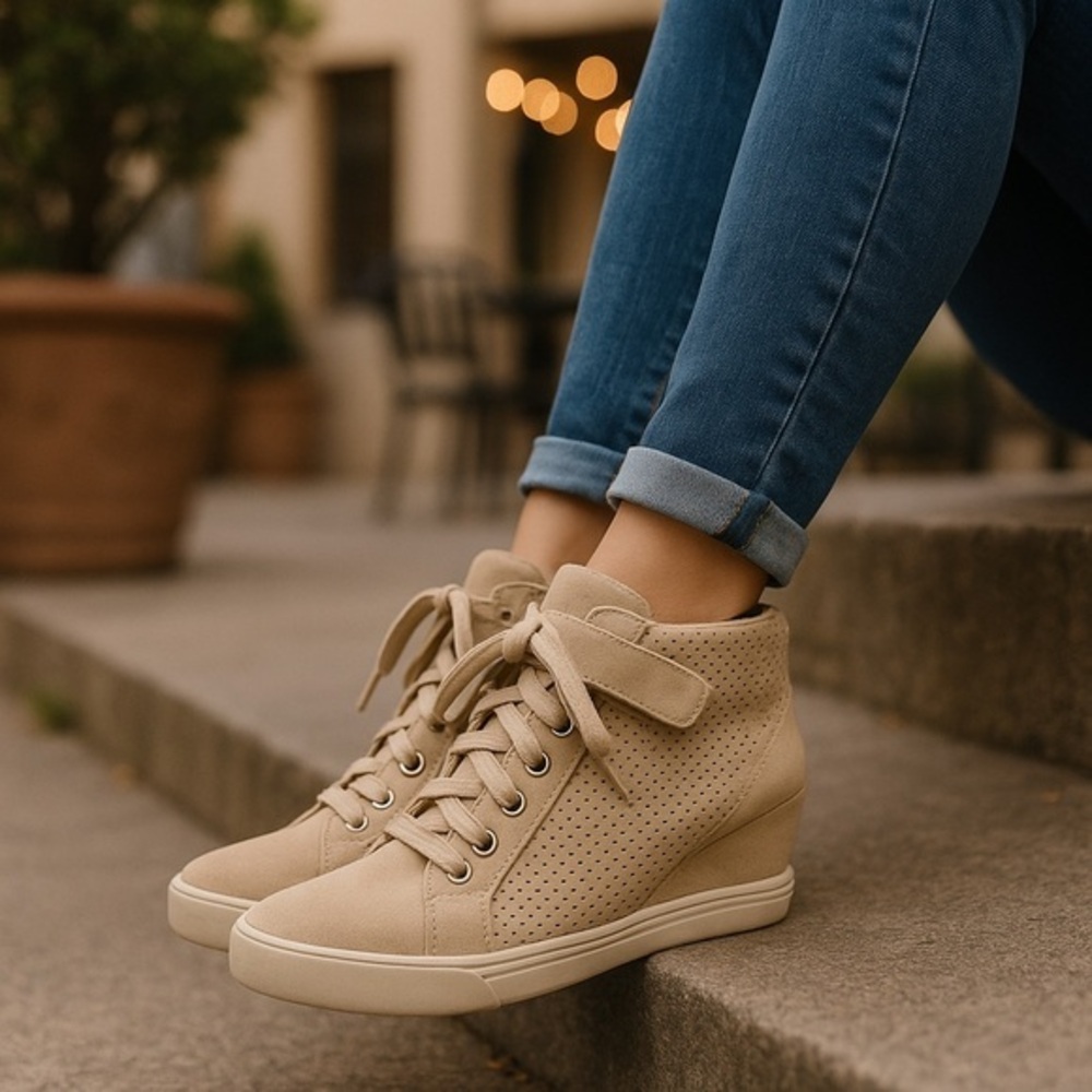 👟 Guess Beige High-Top Sneakers – Chic Comfort for Everyday Style